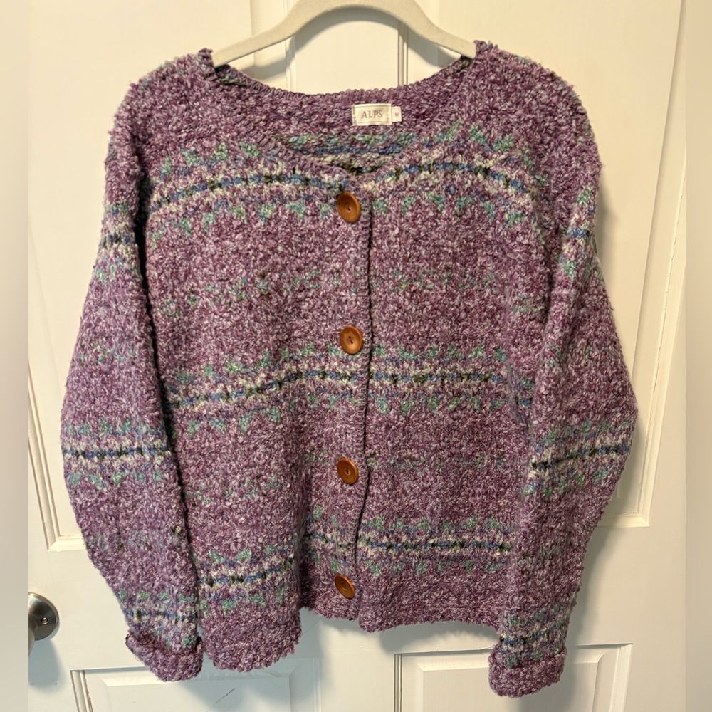 ALPS purple cozy soft knit cardigan sweater button women’s  size m medium